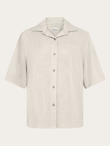 KnowledgeCotton Apparel - WMN Loose linen blend short sleeve shirt Shirts 1387 Egret