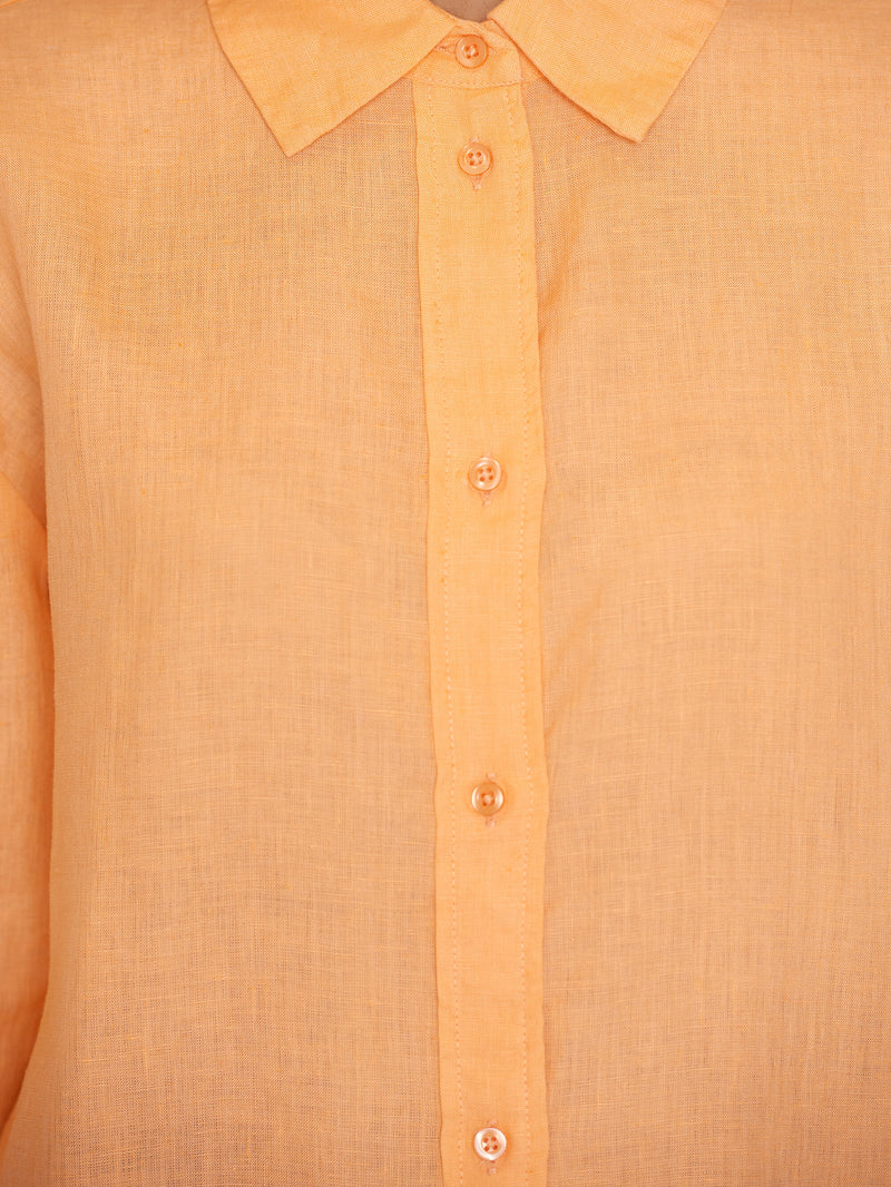 KnowledgeCotton Apparel - WMN Loose linen long sleeved shirt - GOTS/Vegan Shirts 1444 Cadmium Orange