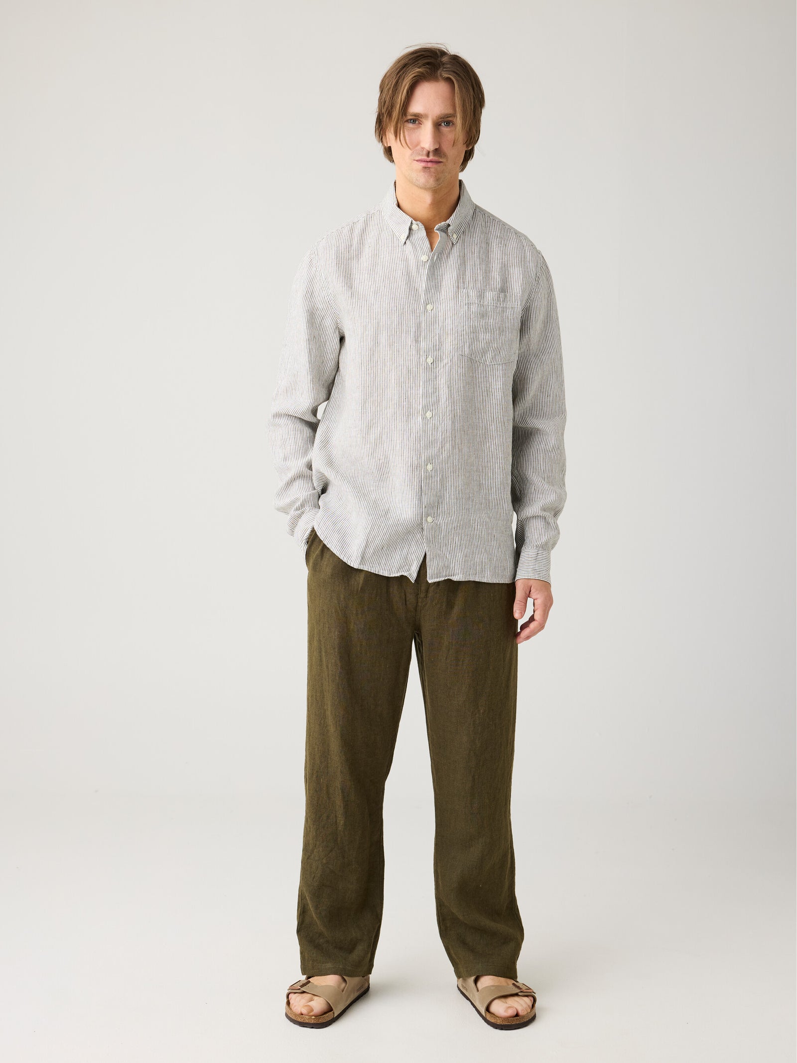 Loose linen pant - Burned Olive
