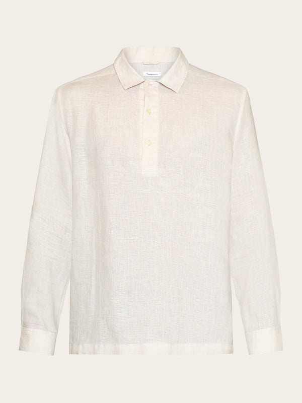 KnowledgeCotton Apparel - MEN Loose linen polo shirt - GOTS/Vegan Shirts 1228 Light feather gray