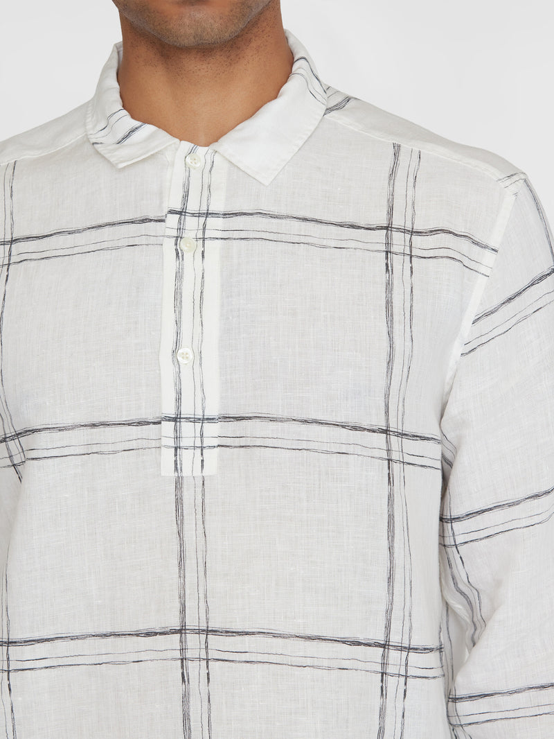 KnowledgeCotton Apparel - MEN Loose linen printed polo shirt - GOTS/Vegan Shirts 7020 White check