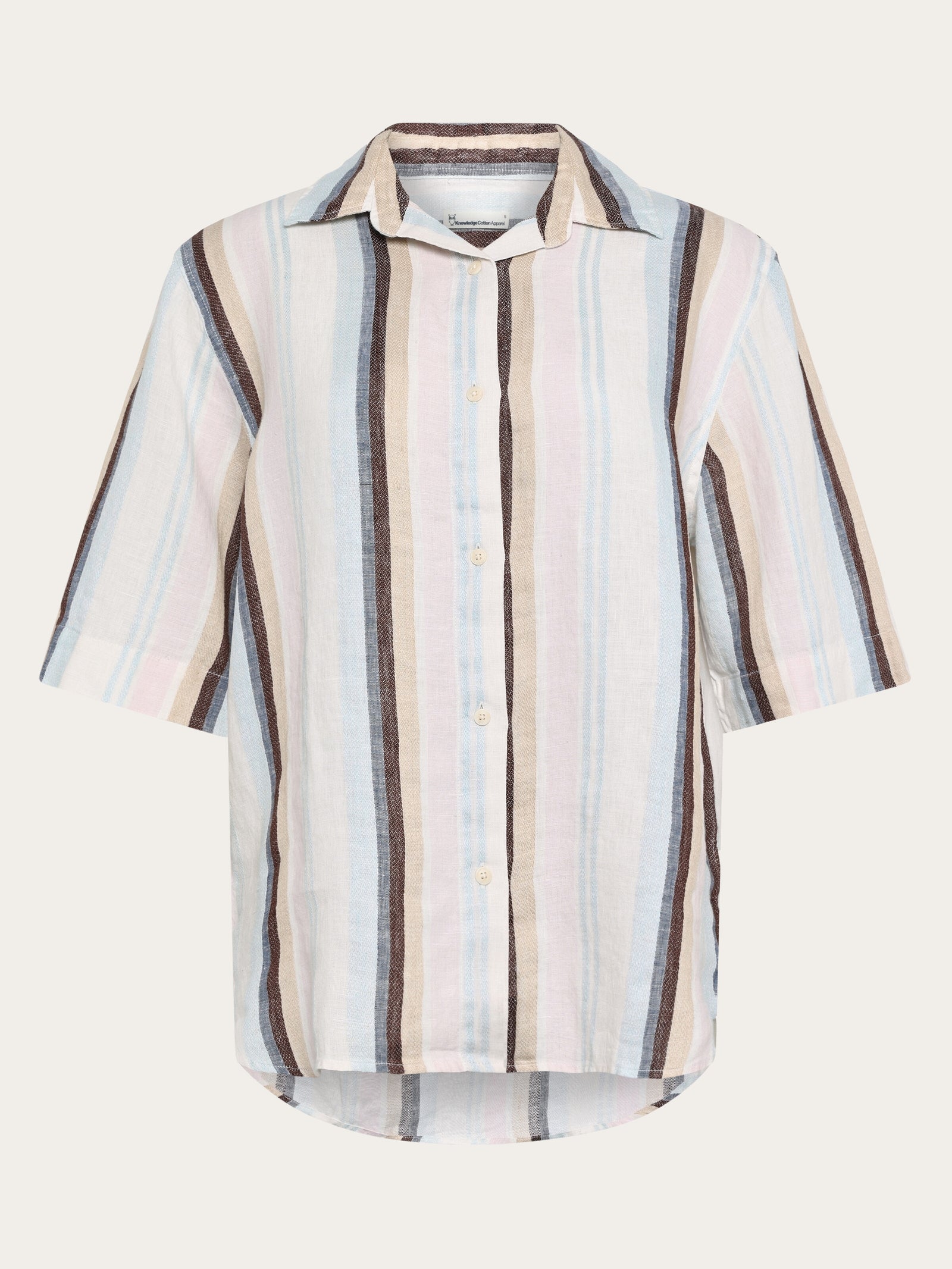 Loose linen short sleeve shirt - Multi color stripe