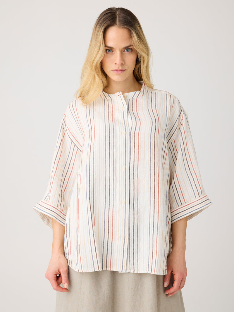 Loose linen stripe shirt - Multi color stripe
