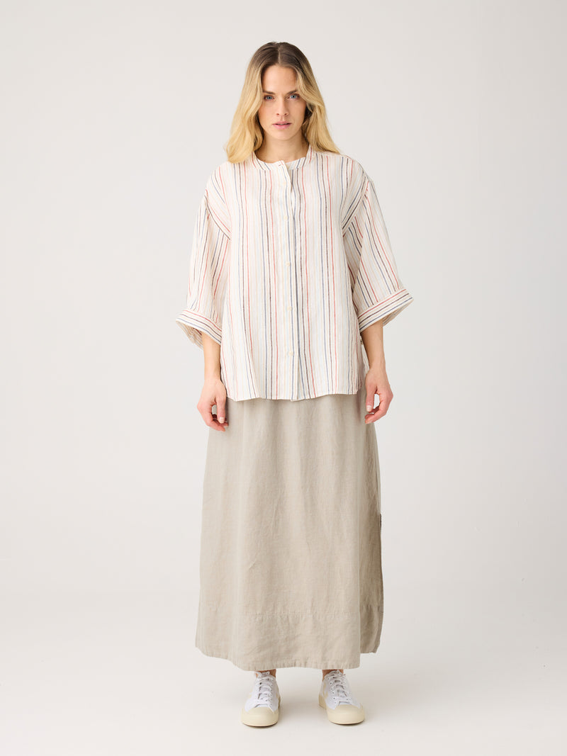 Loose linen stripe shirt - Multi color stripe