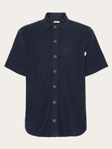 KnowledgeCotton Apparel - MEN Loose short sleeve cotton solid striped jersey shirt GOTS/Vegan Shirts 1412 Night Sky