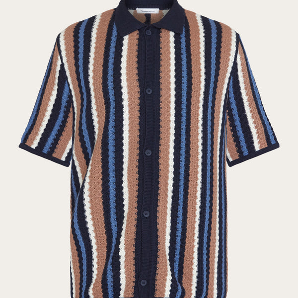 関送込 JCAESAR STRIPED KNITTED SHORT-SLEEVE SHIRT Curved Stripe Short Sleeve Shirt – Verist