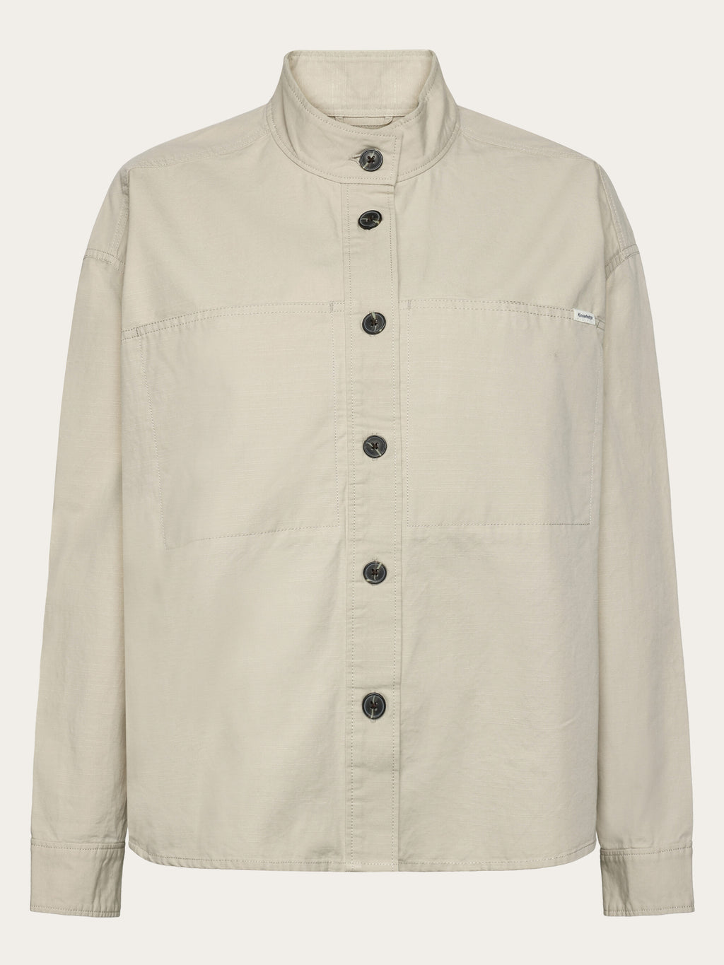 Loose stand collar slub overshirt - GOTS/Vegan - Light feather gray
