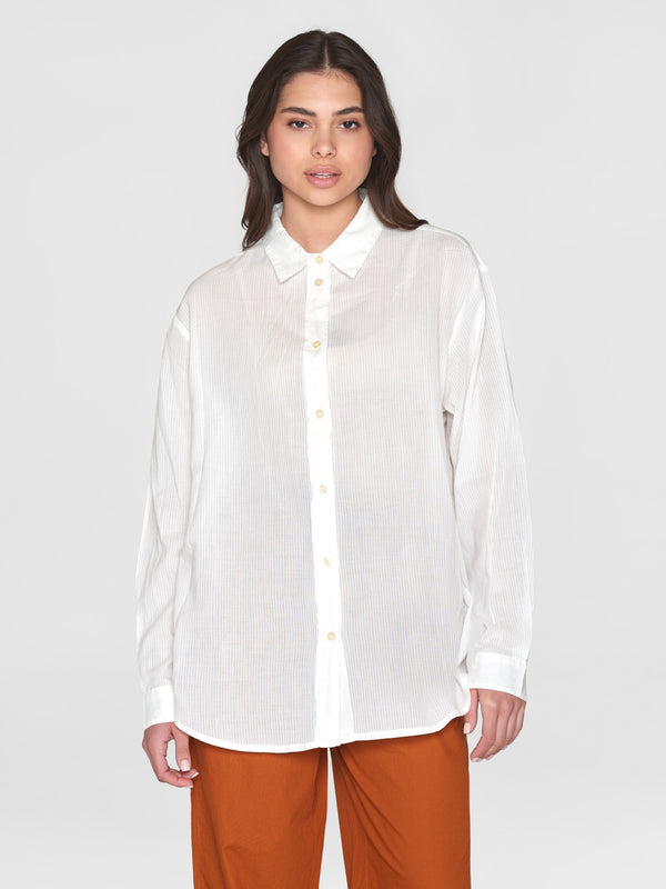 KnowledgeCotton Apparel - WMN Loose stripe structure shirt - GOTS/Vegan Shirts 1387 Egret