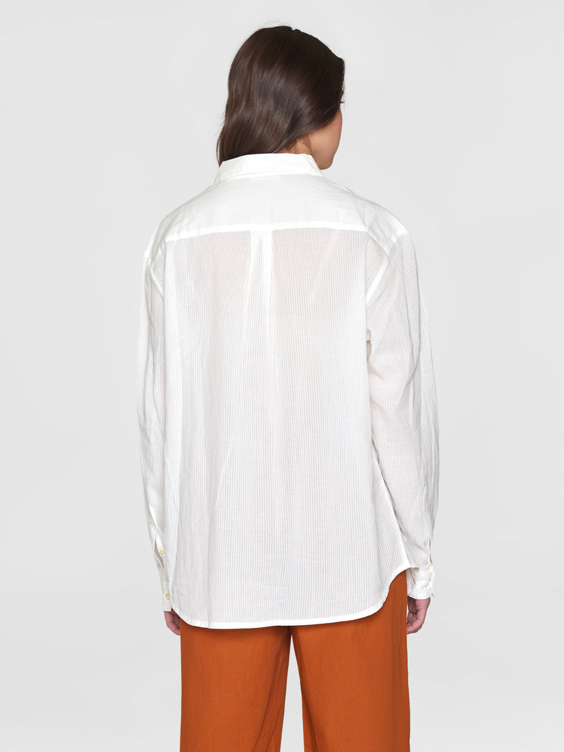 KnowledgeCotton Apparel - WMN Loose stripe structure shirt - GOTS/Vegan Shirts 1387 Egret
