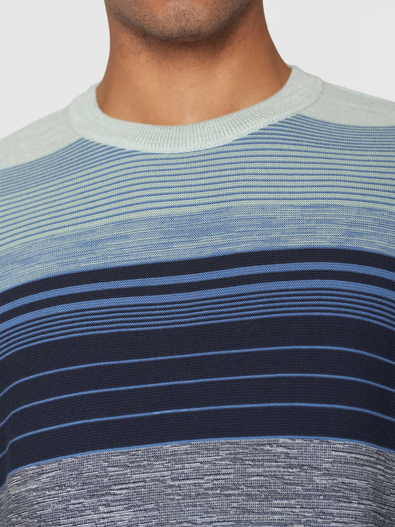 KnowledgeCotton Apparel - MEN Loose striped multicolored crew neck - GOTS/Vegan Knits 8021 Blue stripe