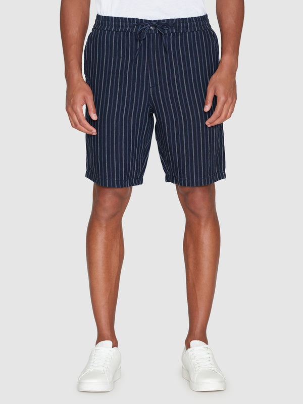 KnowledgeCotton Apparel - MEN Loose striped shorts Shorts 8021 Blue stripe