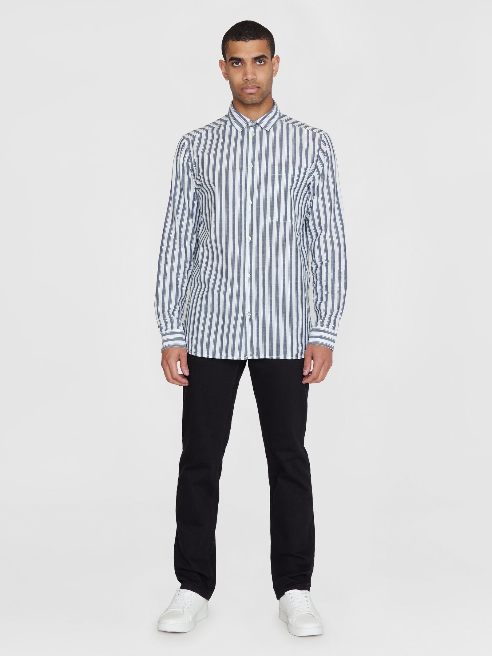 Loose striped slub shirt - GOTS/Vegan - Blue stripe