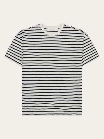 KnowledgeCotton Apparel - MEN Loose striped t-shirt T-shirts 8036 Navy