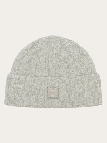 KnowledgeCotton Apparel - UNI Low wool 5x4 rib beanie - RWS Hats 1012 Grey Melange
