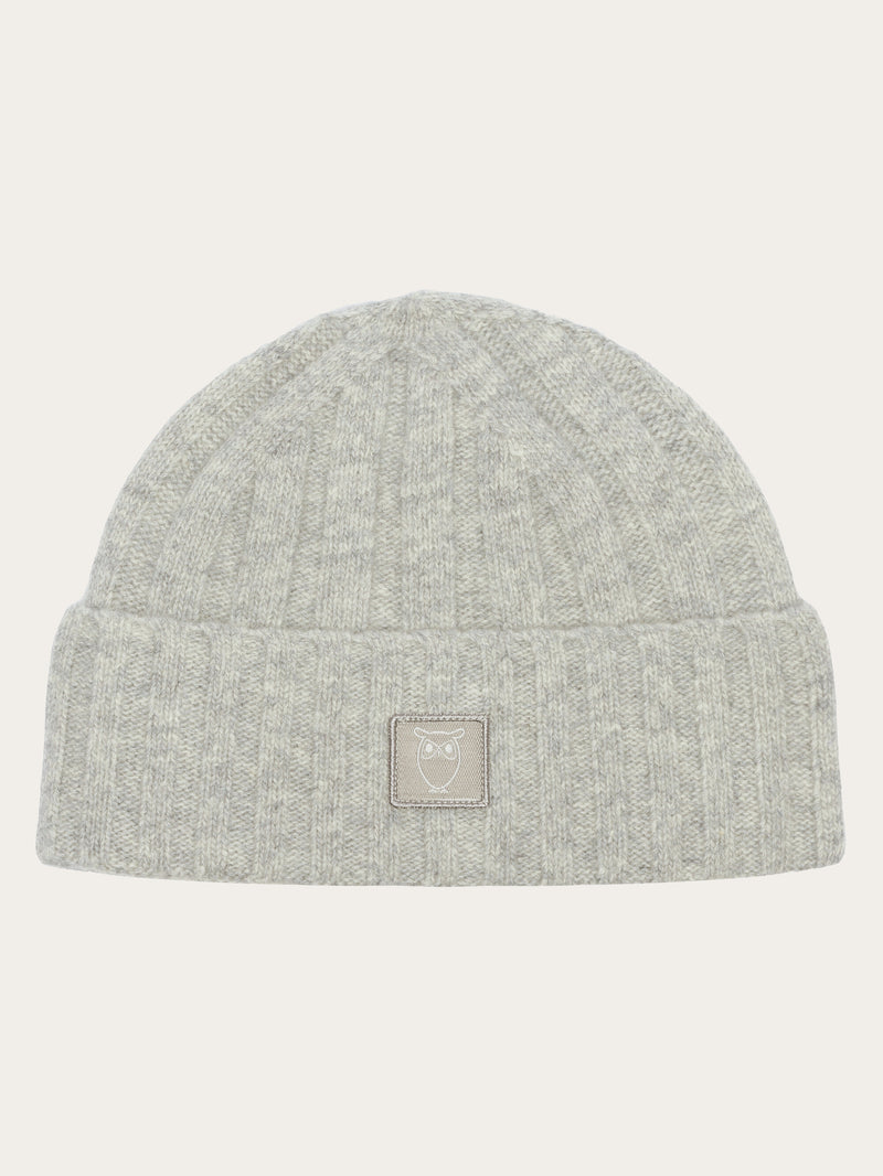 KnowledgeCotton Apparel - UNI Low wool 5x4 rib beanie - RWS Hats 1012 Grey Melange