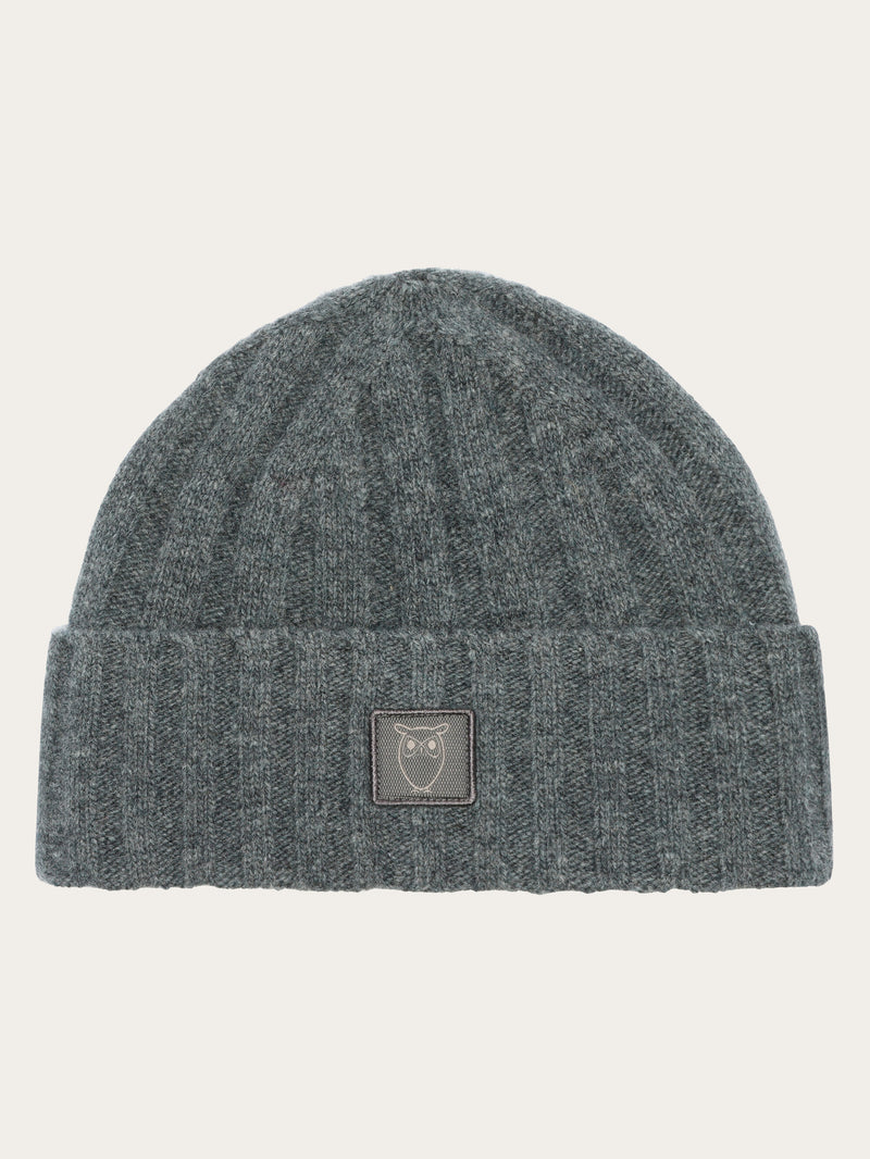 KnowledgeCotton Apparel - UNI Low wool 5x4 rib beanie - RWS Hats 1073 Dark Grey Melange