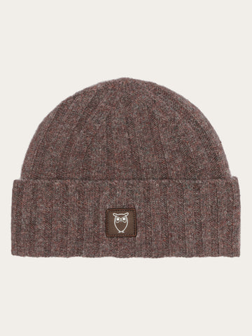 KnowledgeCotton Apparel - UNI Low wool 5x4 rib beanie - RWS Hats 1243 Demitasse (brown)