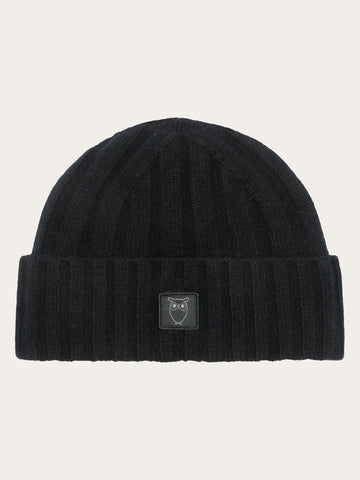 KnowledgeCotton Apparel - UNI Low wool 5x4 rib beanie - RWS Hats 1300 Black Jet