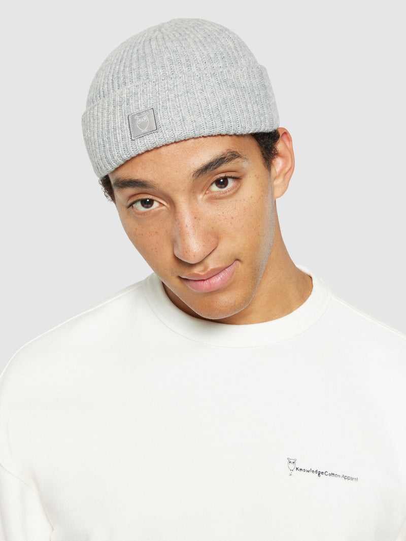 KnowledgeCotton Apparel - UNI Low wool rib beanie Hats 1012 Grey Melange