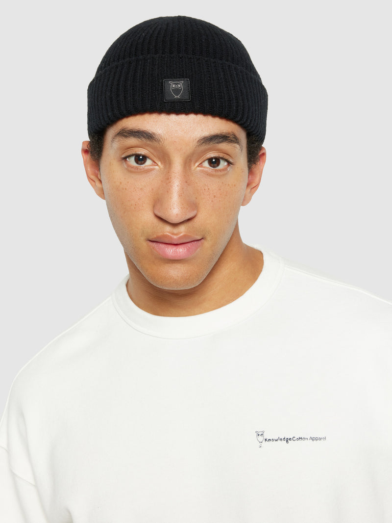Low wool rib beanie Black Jet