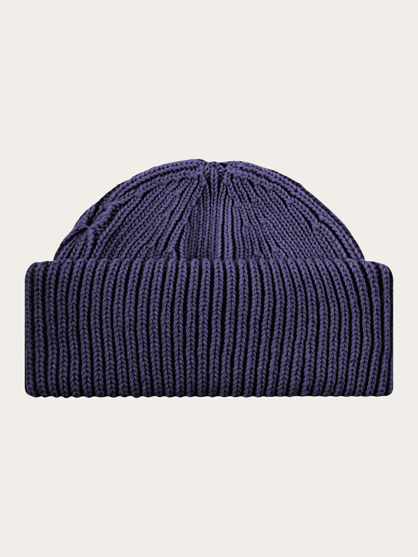 KnowledgeCotton Apparel - UNI Low wool rib beanie Hats 1416 Deep Purple