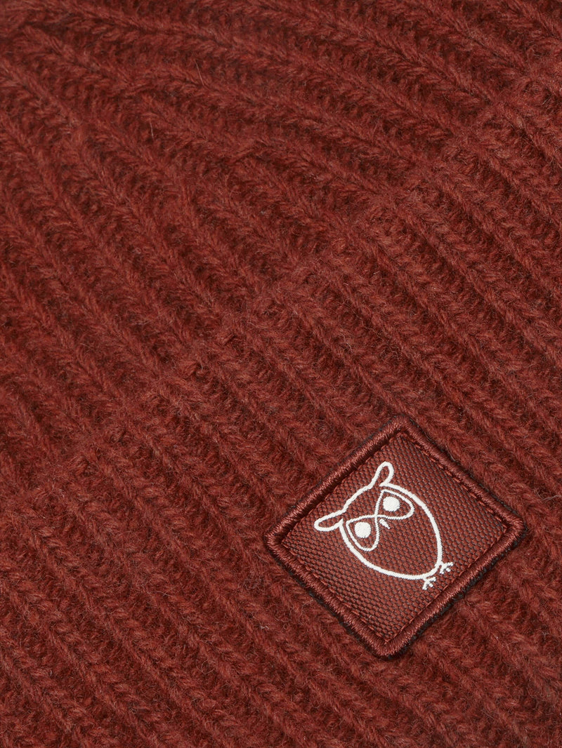 KnowledgeCotton Apparel - UNI Low wool rib beanie Hats 1478 Fired Brick