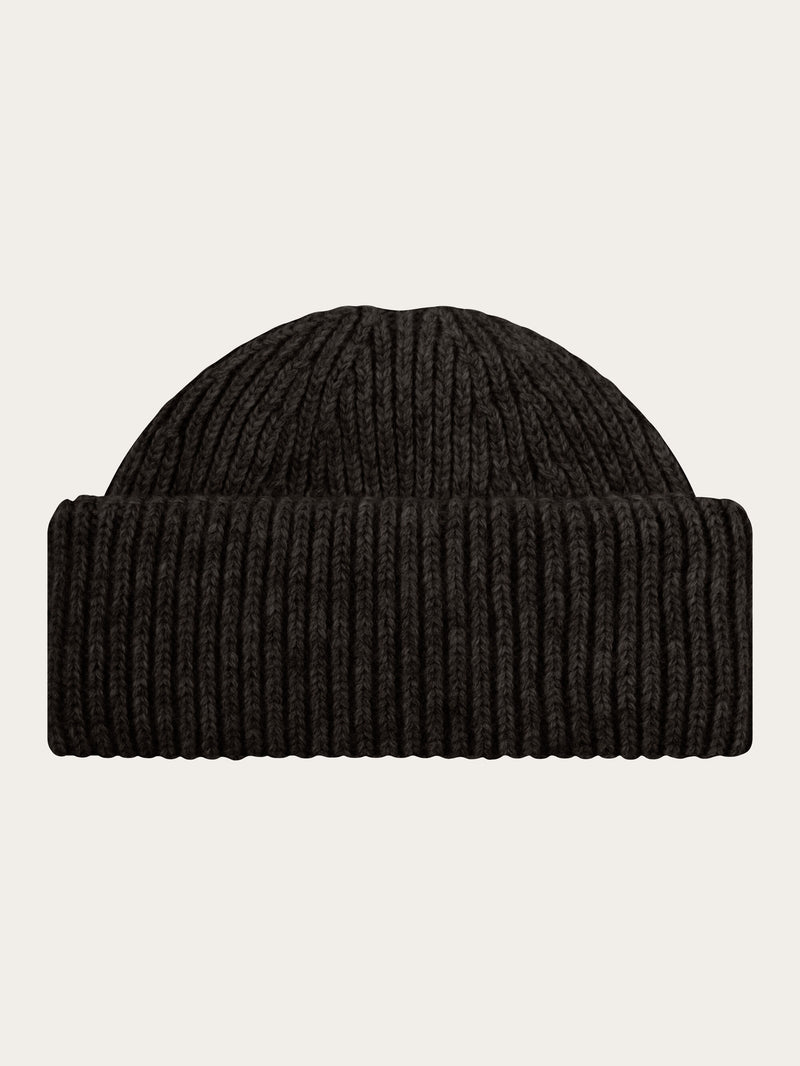 KnowledgeCotton Apparel - UNI Low wool rib beanie Hats 1487 Chocolate Torte