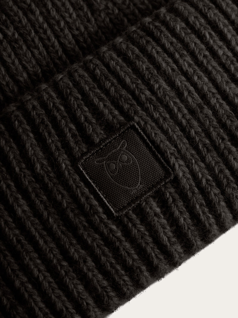 KnowledgeCotton Apparel - UNI Low wool rib beanie Hats 1487 Chocolate Torte