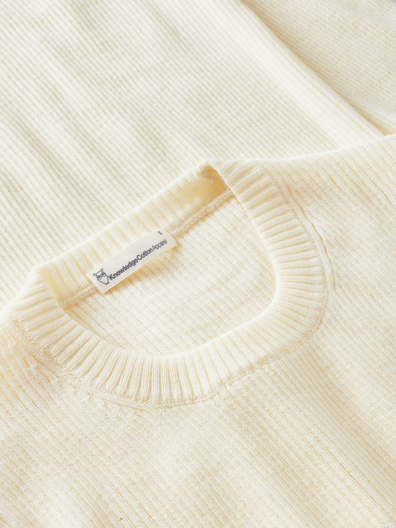 KnowledgeCotton Apparel - WMN Merino Wool Rib Knit RWS Knits 1387 Egret