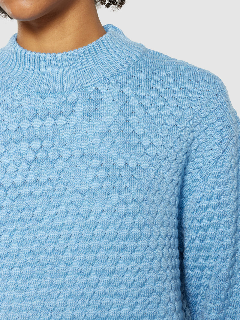 KnowledgeCotton Apparel - WMN Merino bubble crew neck - RWS Knits 1463 Glacier Lake