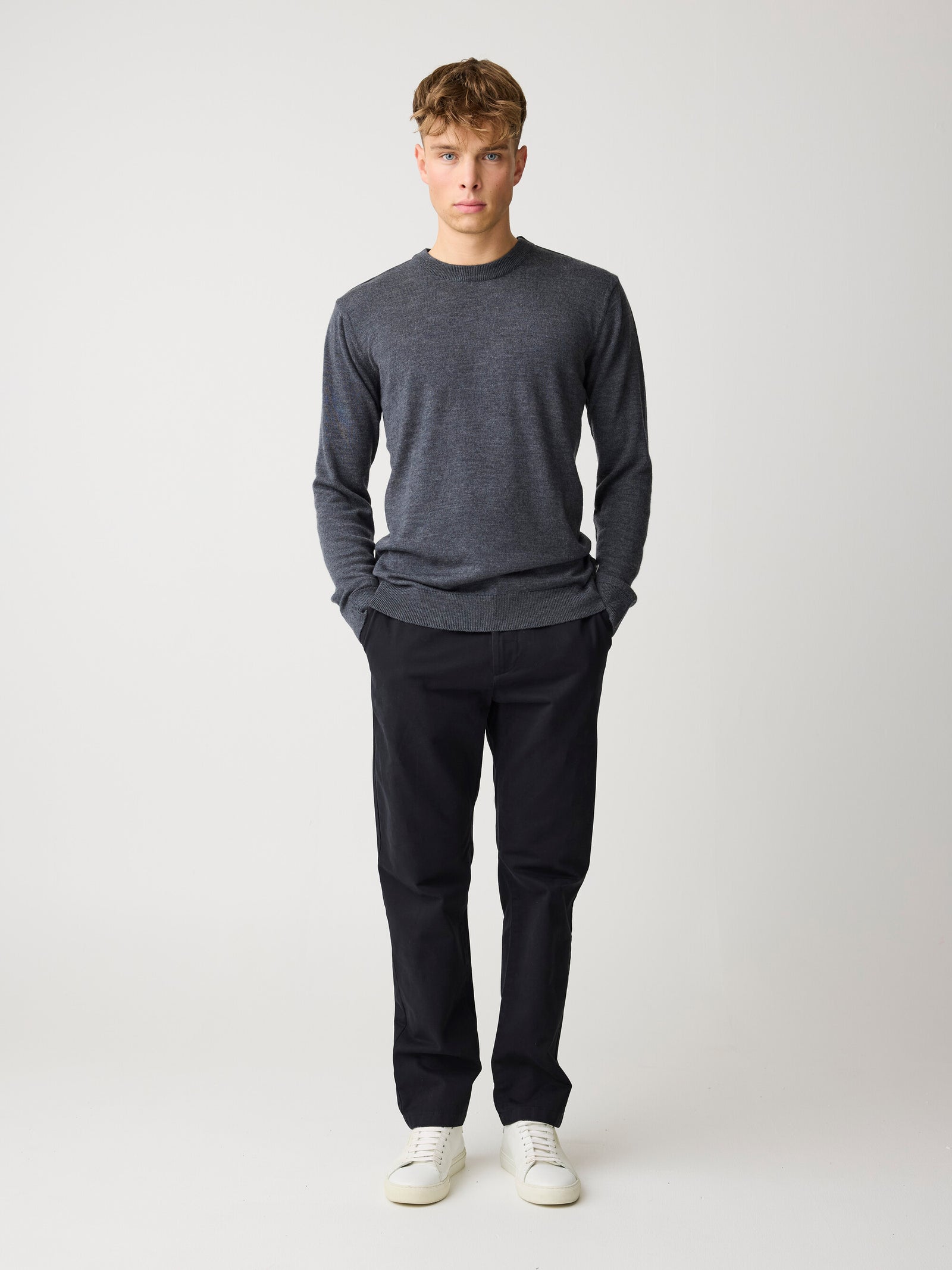 Merino crew neck sweater - Dark Grey Melange