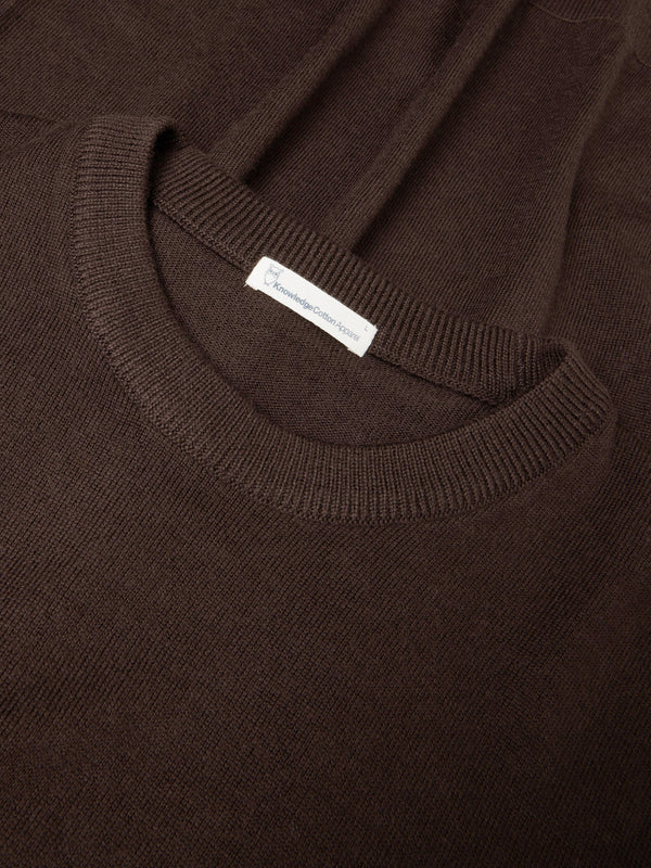 KnowledgeCotton Apparel - MEN Merino crew neck sweater Knits 1487 Chocolate Torte
