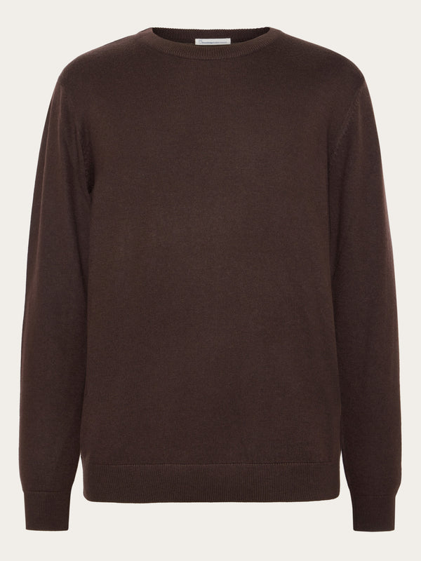 KnowledgeCotton Apparel - MEN Merino crew neck sweater Knits 1487 Chocolate Torte