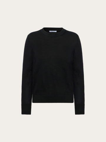 KnowledgeCotton Apparel - WMN Merino crew neck sweater Knits 1300 Black Jet