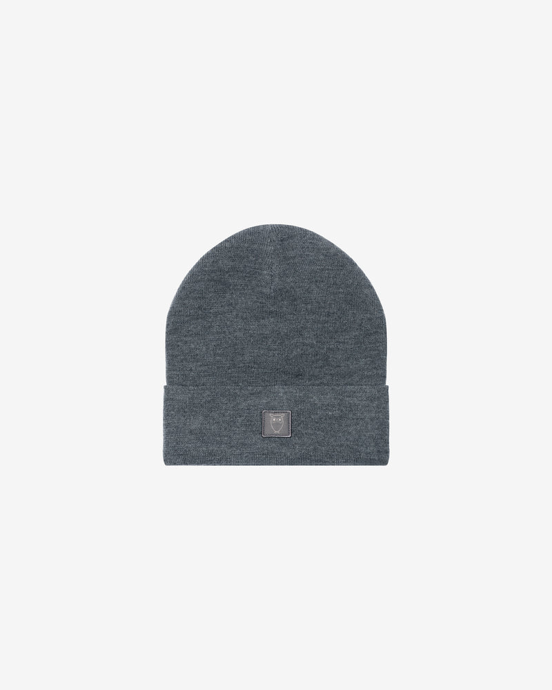 KnowledgeCotton Apparel - UNI Merino double layer badge beanie Hats 1073 Dark Grey Melange