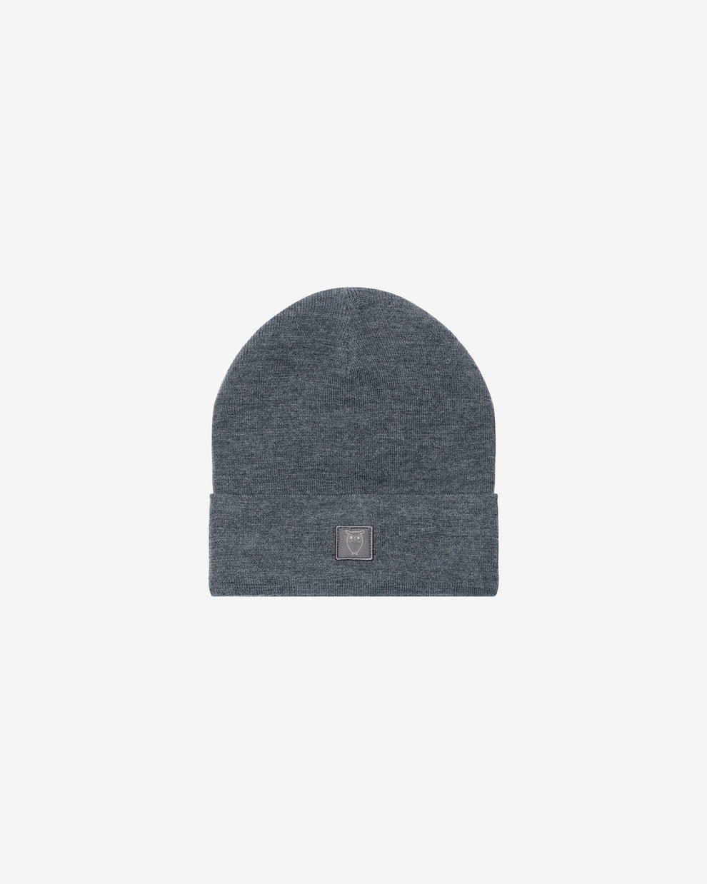 KnowledgeCotton Apparel - UNI Merino double layer badge beanie Hats 1073 Dark Grey Melange