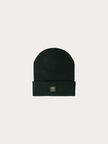KnowledgeCotton Apparel - UNI Merino double layer badge beanie Hats 1090 Forest Night