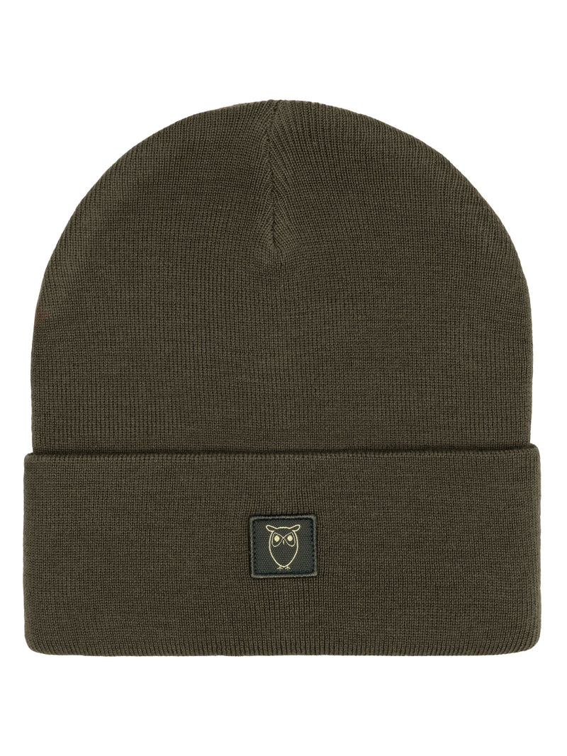 KnowledgeCotton Apparel - UNI Merino double layer badge beanie Hats 1090 Forrest Night