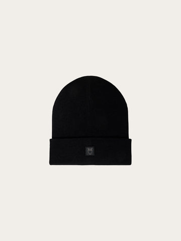 KnowledgeCotton Apparel - UNI Merino double layer badge beanie Hats 1300 Black Jet