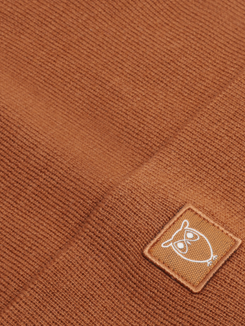 KnowledgeCotton Apparel - UNI Merino double layer badge beanie Hats 1485 Pumpkin Spice