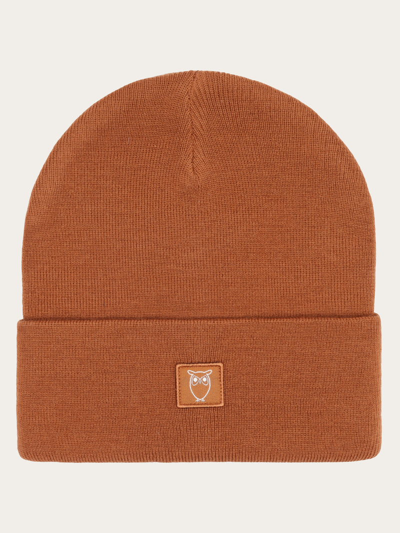 KnowledgeCotton Apparel - UNI Merino double layer badge beanie Hats 1485 Pumpkin Spice
