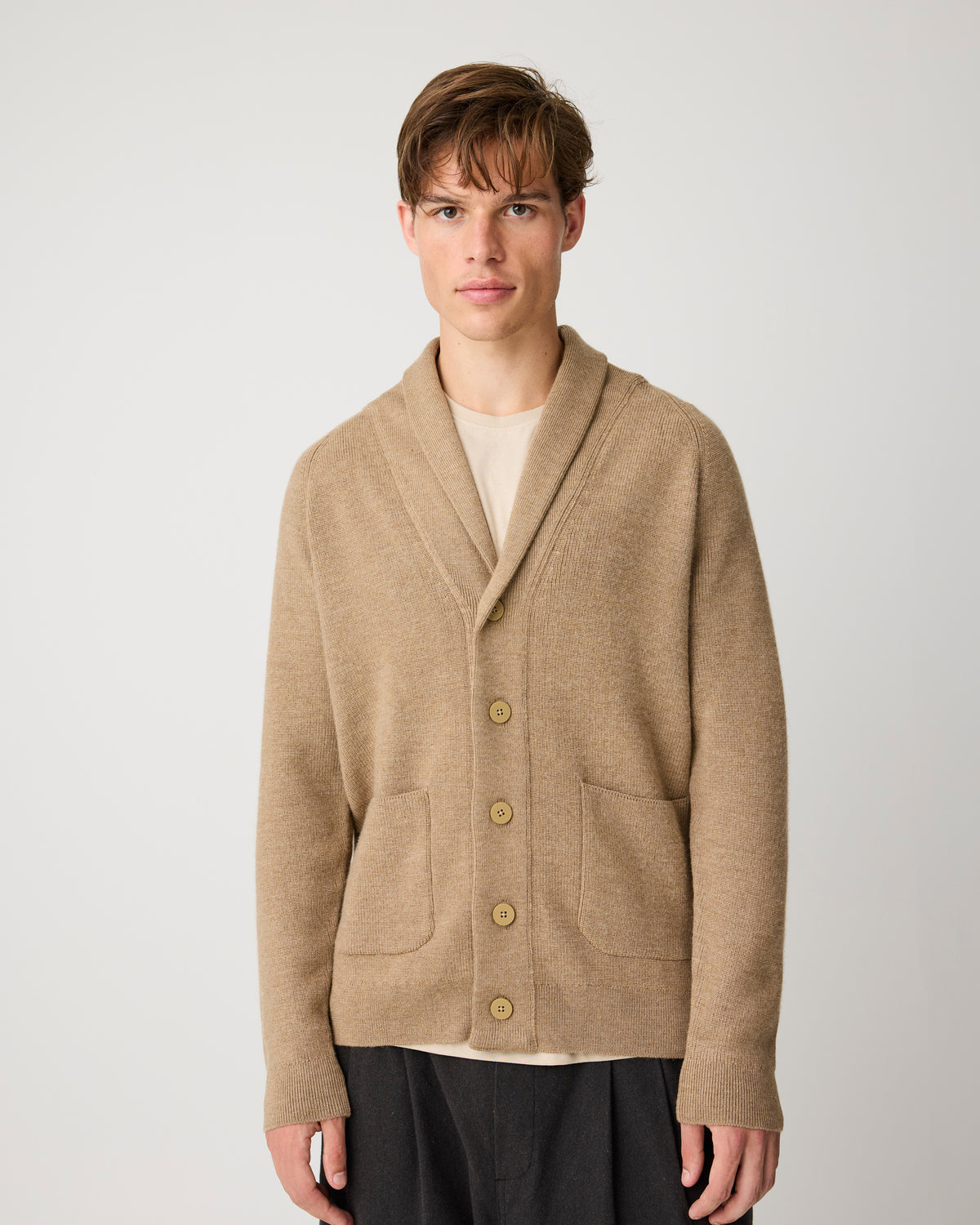 KnowledgeCotton Apparel - MEN Merino knit cardigan Knits 1336 Kelp melange