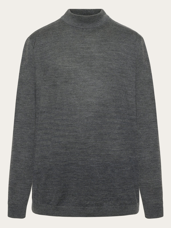 KnowledgeCotton Apparel - MEN Merino mock neck - RWS Knits 1073 Dark Grey Melange