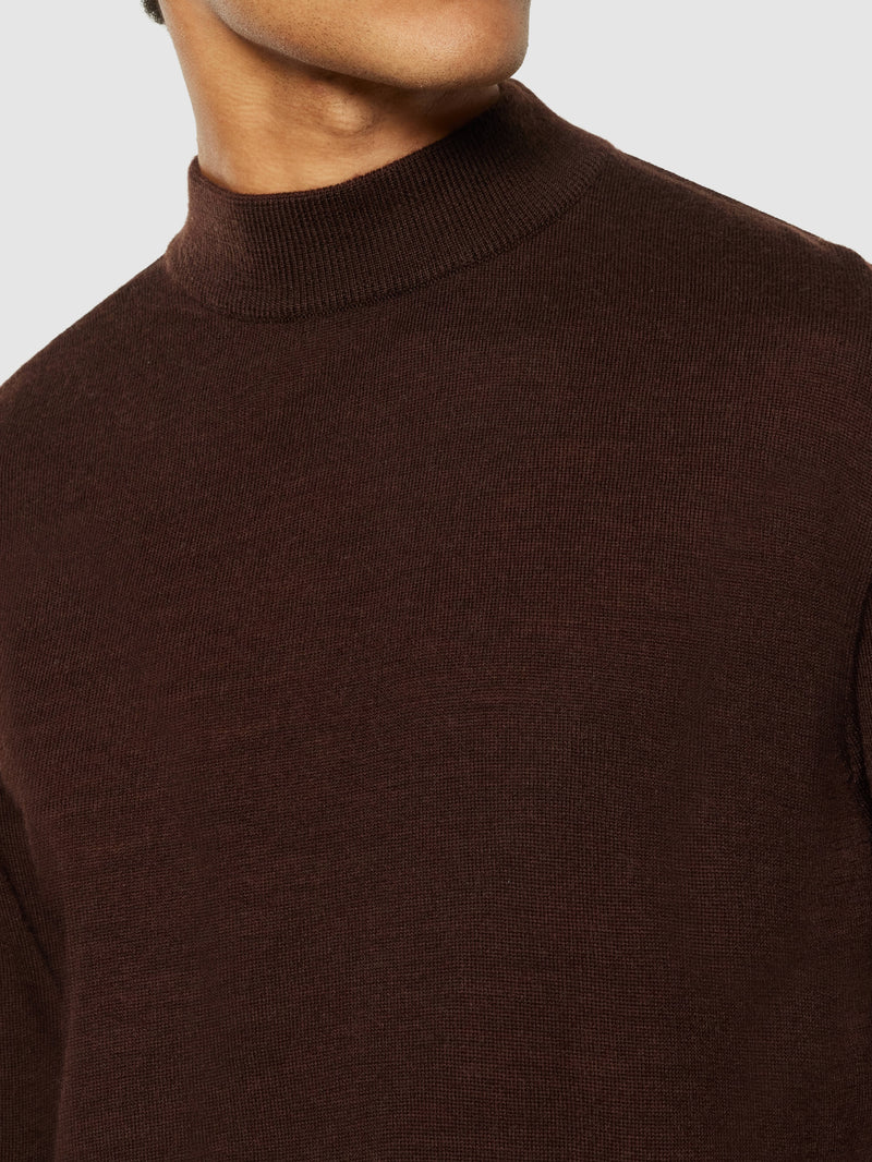 KnowledgeCotton Apparel - MEN Merino mock neck - RWS Knits 1243 Demitasse (brown)