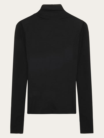 KnowledgeCotton Apparel - WMN Merino rib long sleeve roll-neck Long Sleeves 1300 Black Jet