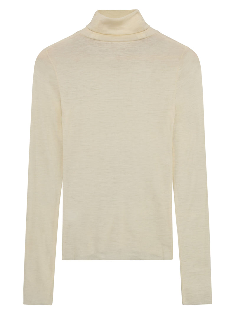 KnowledgeCotton Apparel - WMN Merino rib long sleeve roll-neck Long Sleeves 1387 Egret