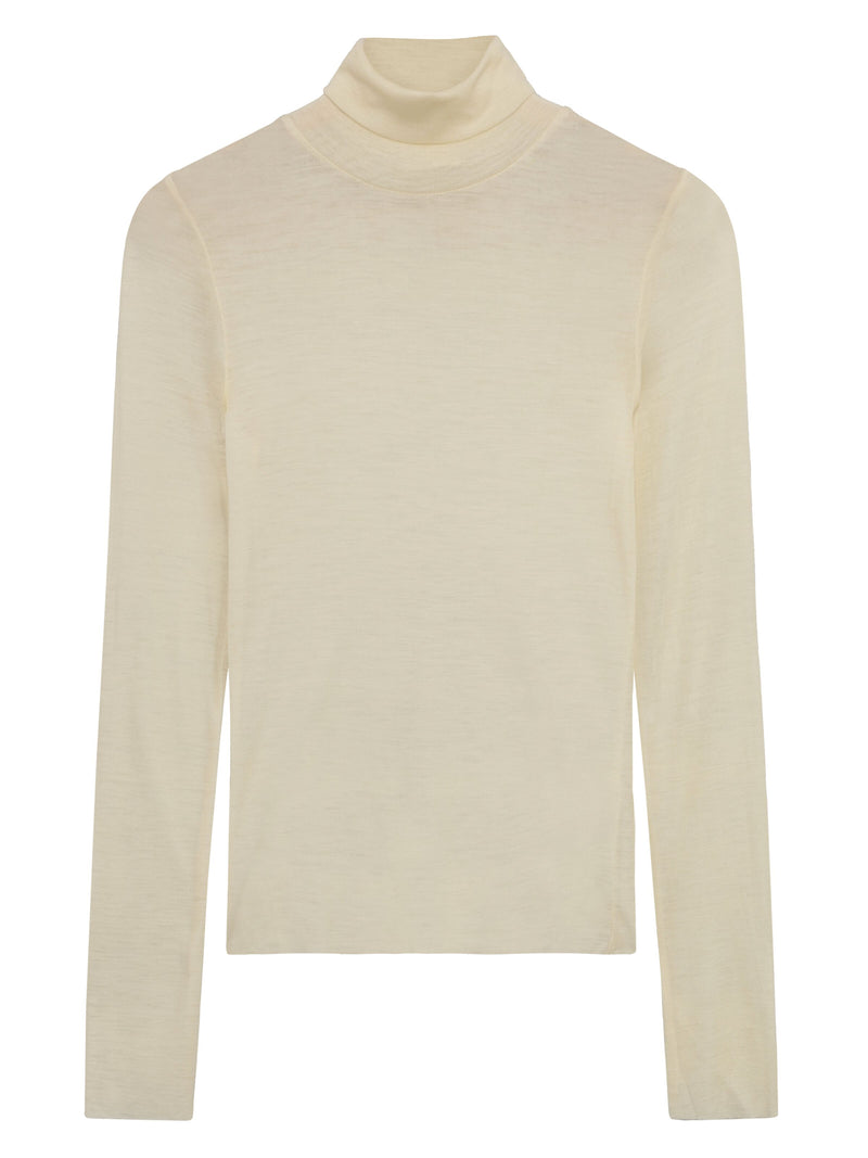 KnowledgeCotton Apparel - WMN Merino rib long sleeve roll-neck Long Sleeves 1387 Egret