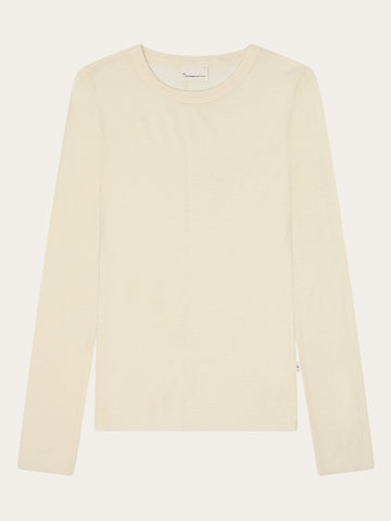 KnowledgeCotton Apparel - WMN Merino rib long sleeve t-shirt Long Sleeves 1387 Egret