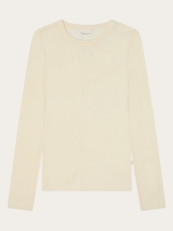 KnowledgeCotton Apparel - WMN Merino rib long sleeve t-shirt Long Sleeves 1387 Egret