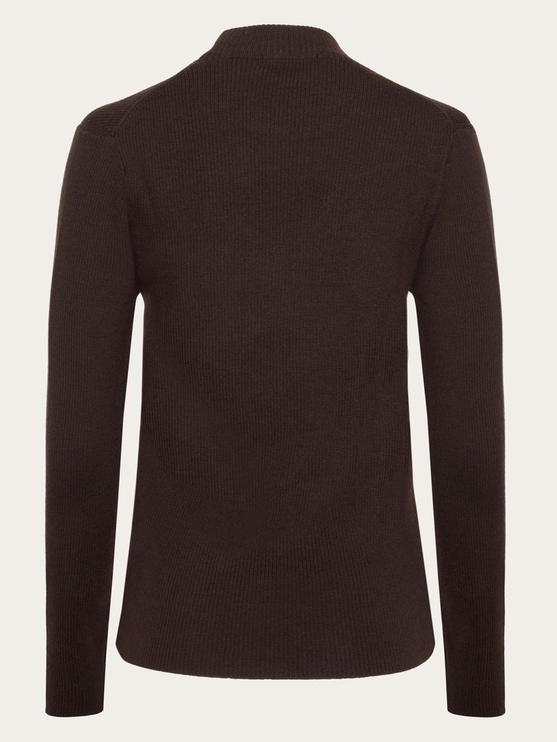 KnowledgeCotton Apparel - WMN Merino rib mock neck long sleeve t-shirt Knits 1487 Chocolate Torte